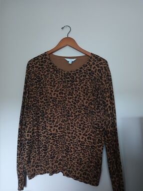 Leopard Print Long Sleeve Sweater - Brown & Black